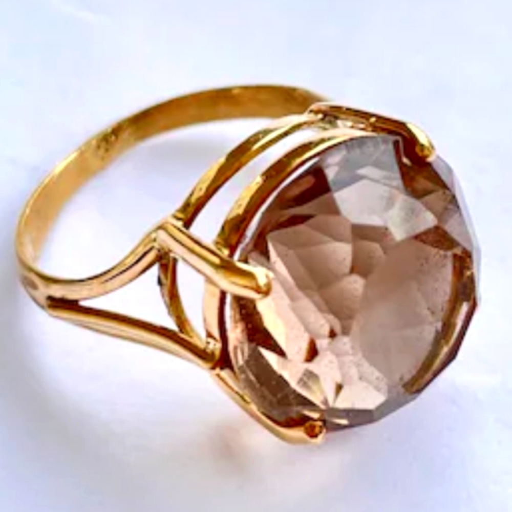 17k Gold Smoky Topaz Or Quartz Vintage Cocktail Ring